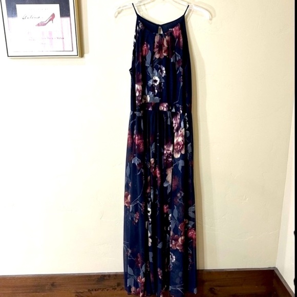 Alexa B evening dress blue floral sleeveless sheer mesh lined Womens Sz 12 - Picture 9 of 14